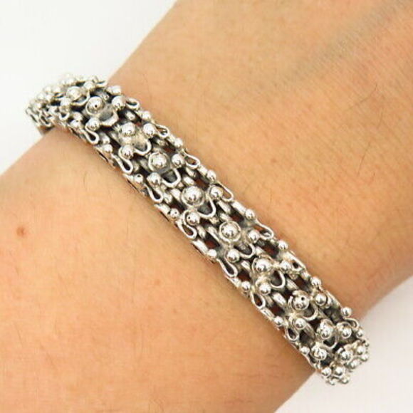 925 Sterling Silver Vintage Boho Design Link Bracelet 7